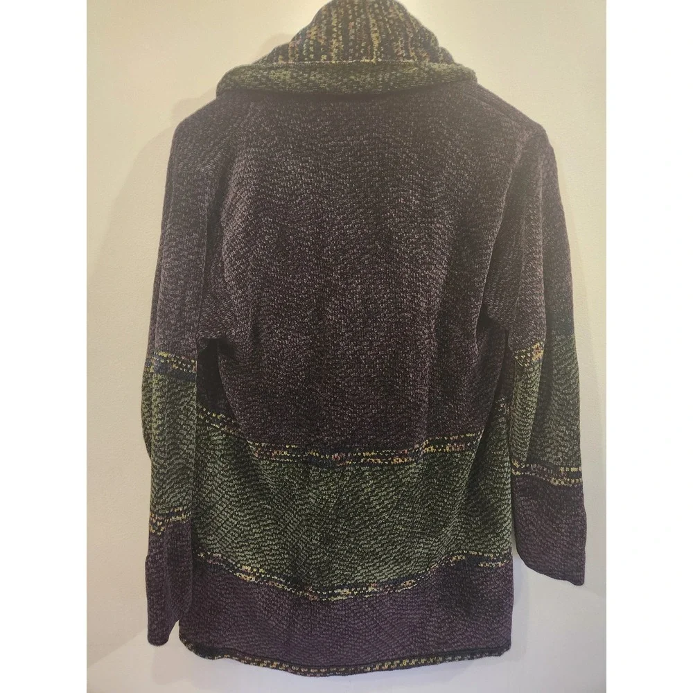 Zoology Womens Medium‎ Oversized Knit Cardigan Sweater Purple Green Shawl Collar